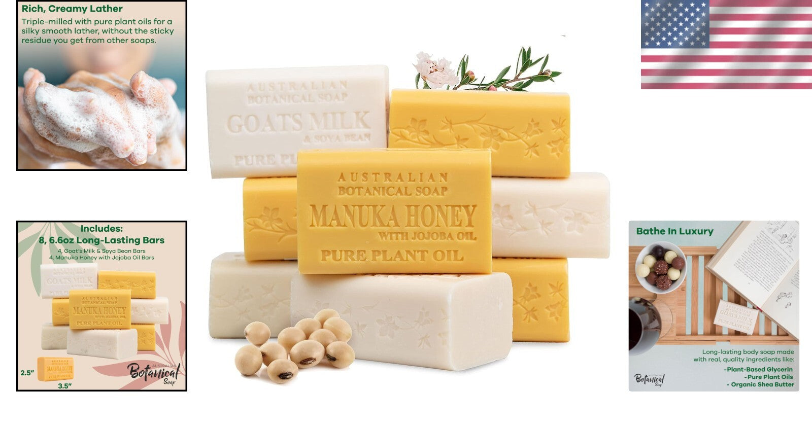 Triple-Milled Goat's Milk Soap & Manuka Honey Bars - 8 Pack for Gentle Care