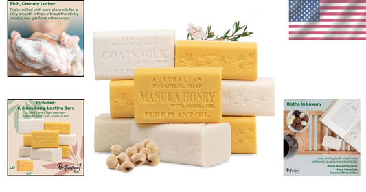 Triple-Milled Goat's Milk Soap & Manuka Honey Bars - 8 Pack for Gentle Care