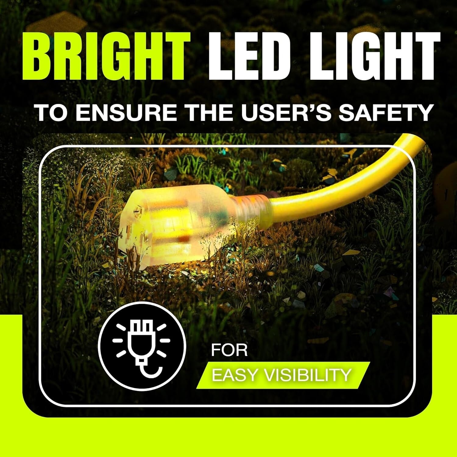 15 Amp 75ft Yellow Extension Cable - Heavy Duty, Waterproof, for All Power Needs