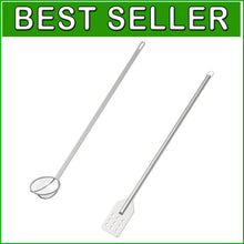 Load image into Gallery viewer, 42" Stainless Steel Stirring Paddle &amp; 40" Mesh Skimmer Cooking Set