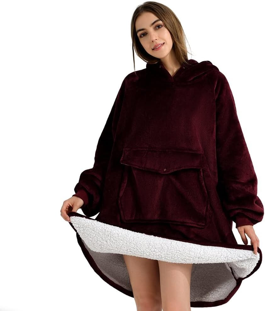 Cozy Oversized Sherpa Blanket Hoodie with Giant Pocket - Perfect Gift for All