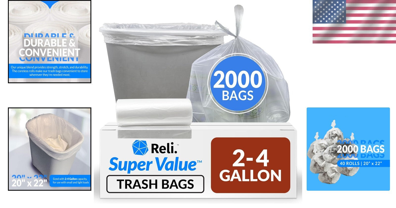 Clear Multi-Use Trash Bags - 2000 Count, Perfect for Small Bins & Clean Ups