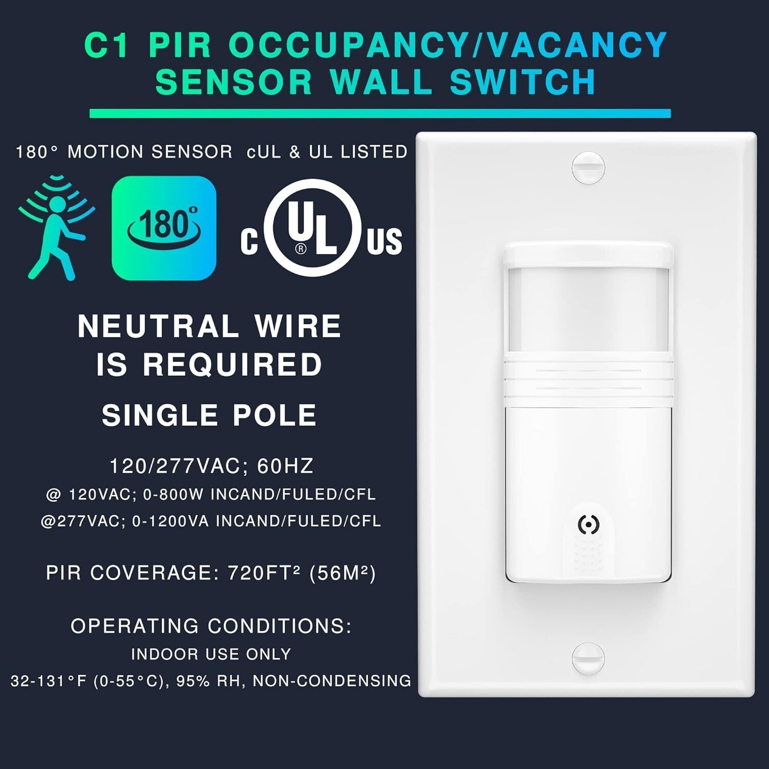 2 Pack UL Certified Motion Sensor Light Switch - Energy Saving Indoor Solution