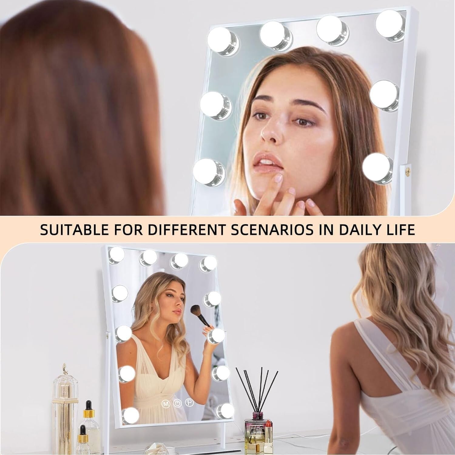 Hollywood Lighted Makeup Mirror with 10X Magnification & Smart Touch Control