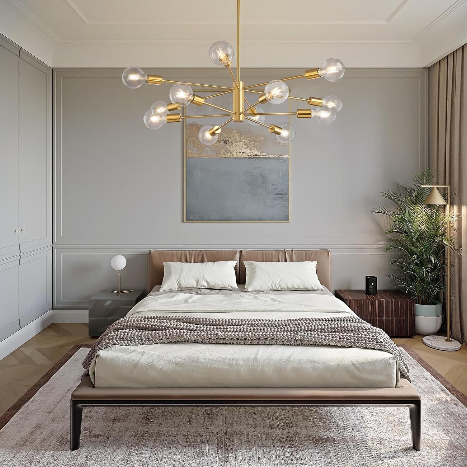 Adjustable Height Gold Chandelier - 12-Light Ceiling Fixture for Modern Homes