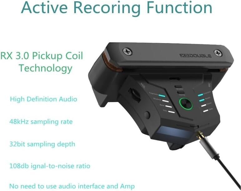 Compact Acoustic Guitar Resonance Pickup with Wireless & Wired Options - Black