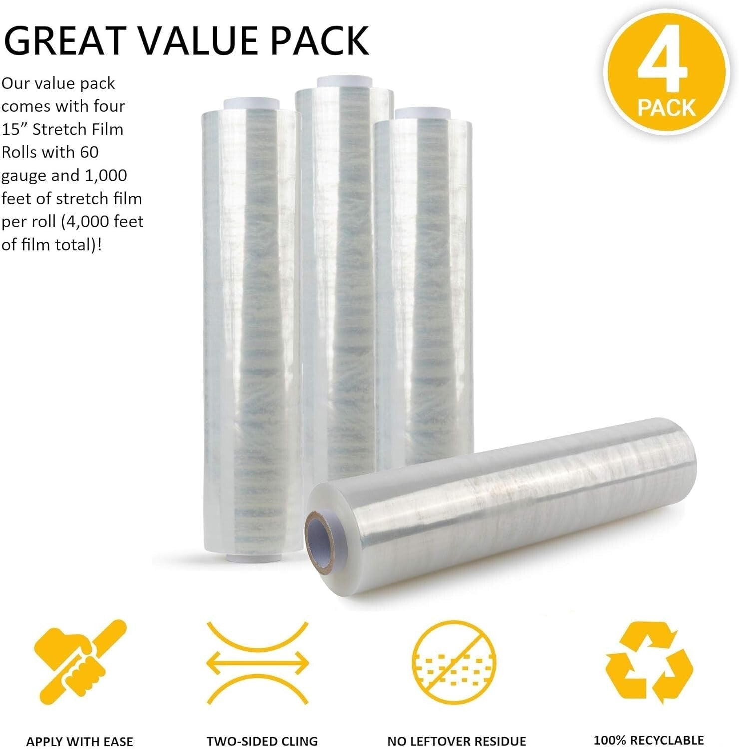 15 Inch Clear Furniture Wrap - 4 Rolls, Perfect for Moving and Securing Goods