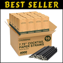 Load image into Gallery viewer, Classic Solid Black 7.75 Inch Drinking Straws - Biodegradable Bulk Case of 4000