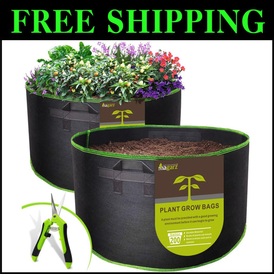 2-Pack 200 Gallon Weather-Resistant Fabric Flower Pots with Handles - Black