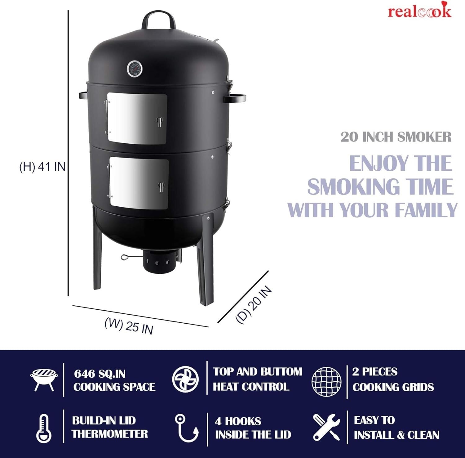 Alloy Steel Charcoal BBQ Smoker - Easy Assembly & Large Capacity for Outdoor Fun