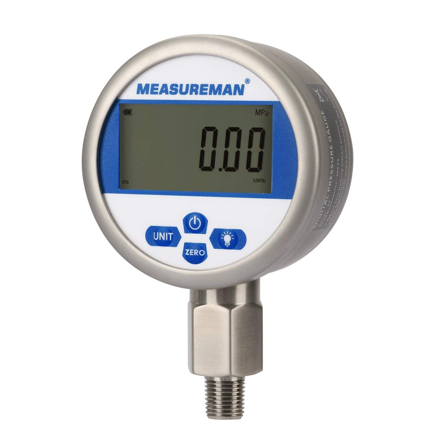 Battery-Powered 3-1/8" Digital Pressure Gauge: 0-5000 psi with LED Backlight