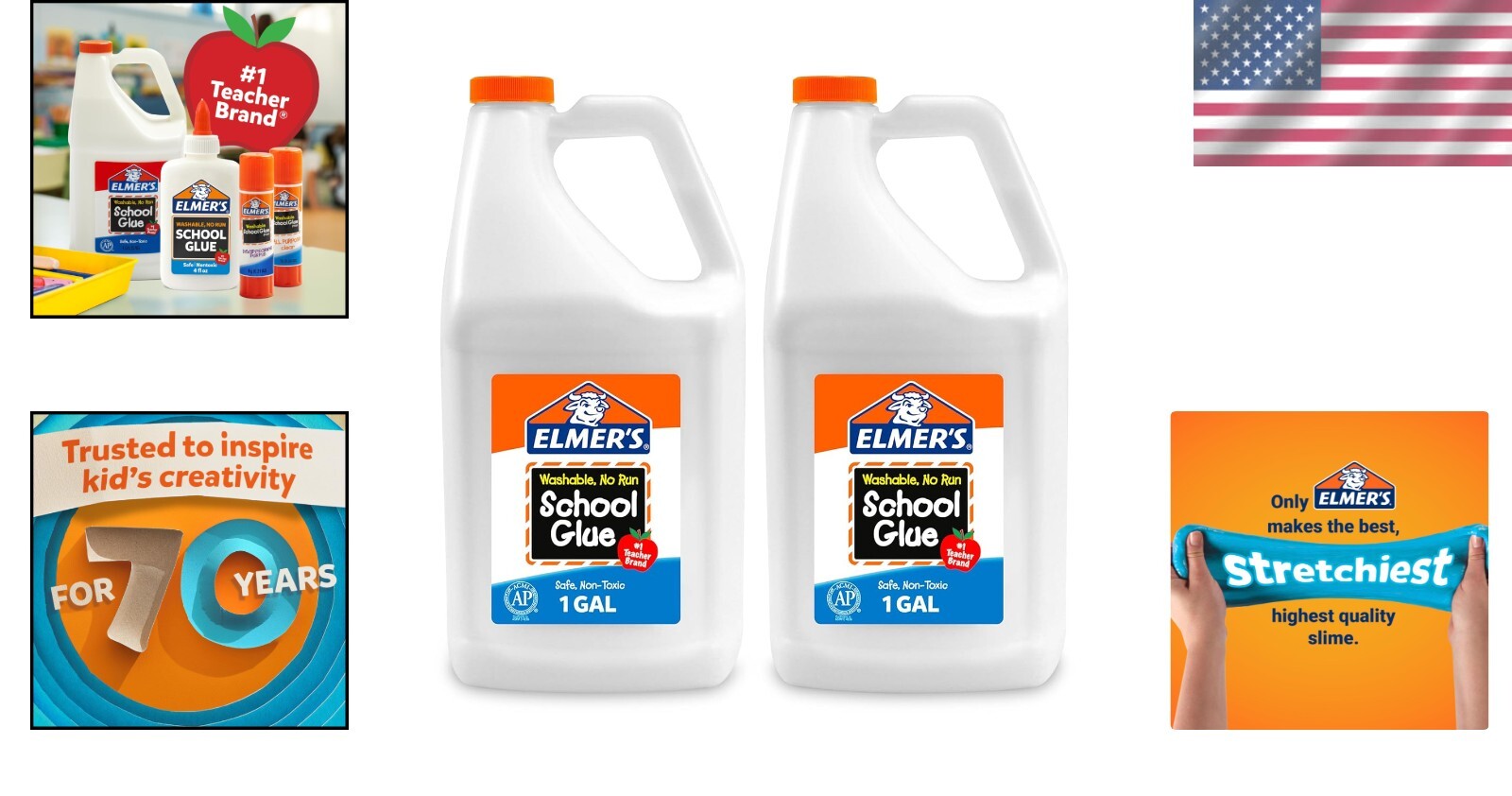 Elmer's Washable School Glue, 2-Pack Gallon Size for Creative Slime & Projects