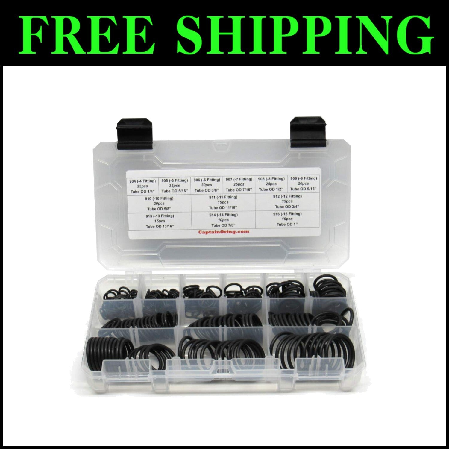 Durable 255-Piece Buna-N O-Ring Kit for Hydraulic Equipment - 12 Essential Sizes