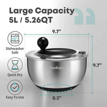 Load image into Gallery viewer, Family-Sized 5.3Qt Salad Spinner: Stainless Steel, Dishwasher Safe &amp; Easy to Use