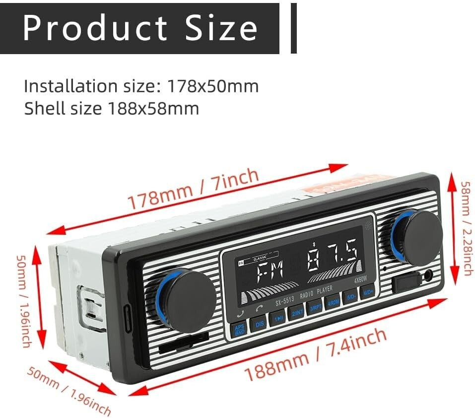 Advanced Retro Car Audio System with Bluetooth, Remote & Appointment Assistant