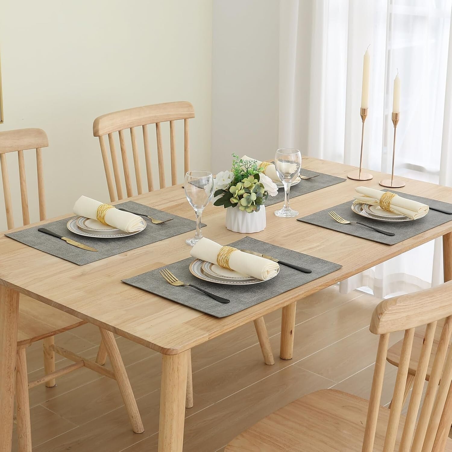 Set of 8 Light Grey Faux Leather Placemats - Stylish Heat Resistant Dining Mats