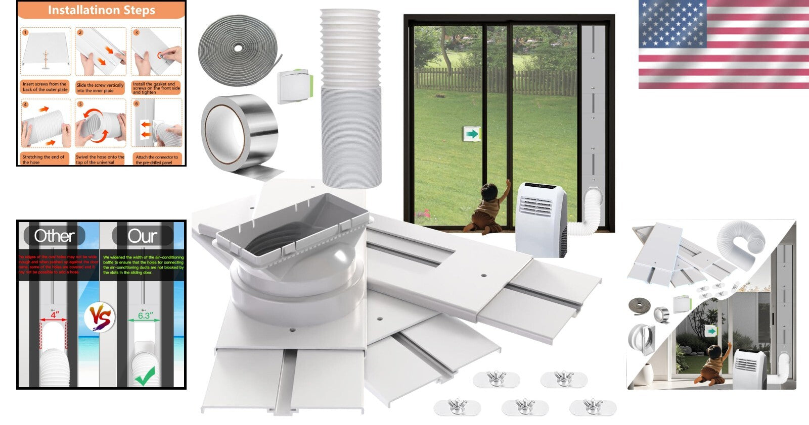 95" Sliding Door AC Vent Kit with Security Lock & Weather Stripping Solution
