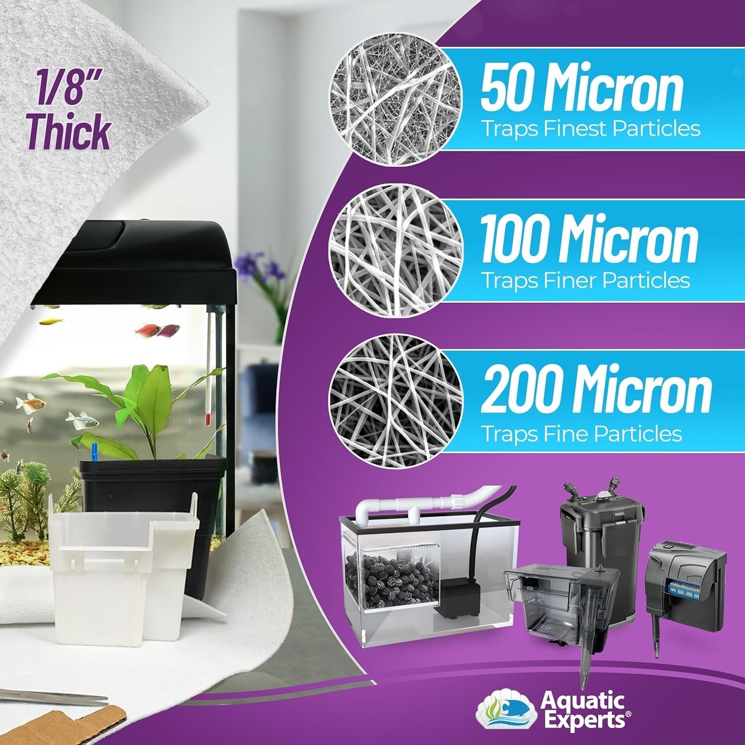 Cut-to-Fit 100 Micron Water Polishing Pad - 4 Pack, Perfect for Fish Tanks