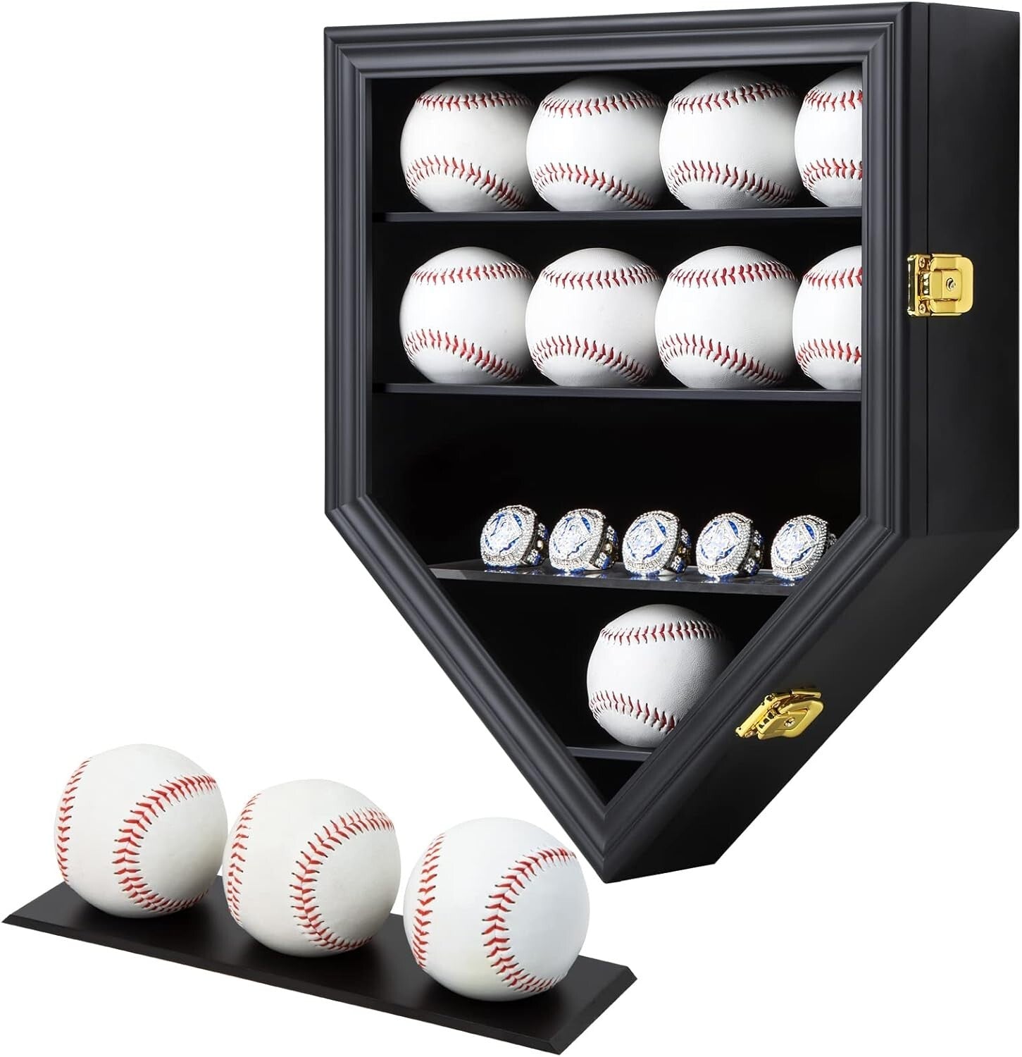 Exquisite Shatterproof Baseball Wall Mount Display Case - Holds 12 Balls & Rings