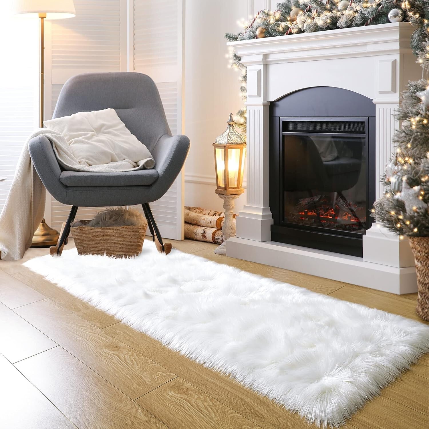 2x6 Ft White Faux Fur Runner Rug – Soft Fluffy Carpet for Living Room Elegance