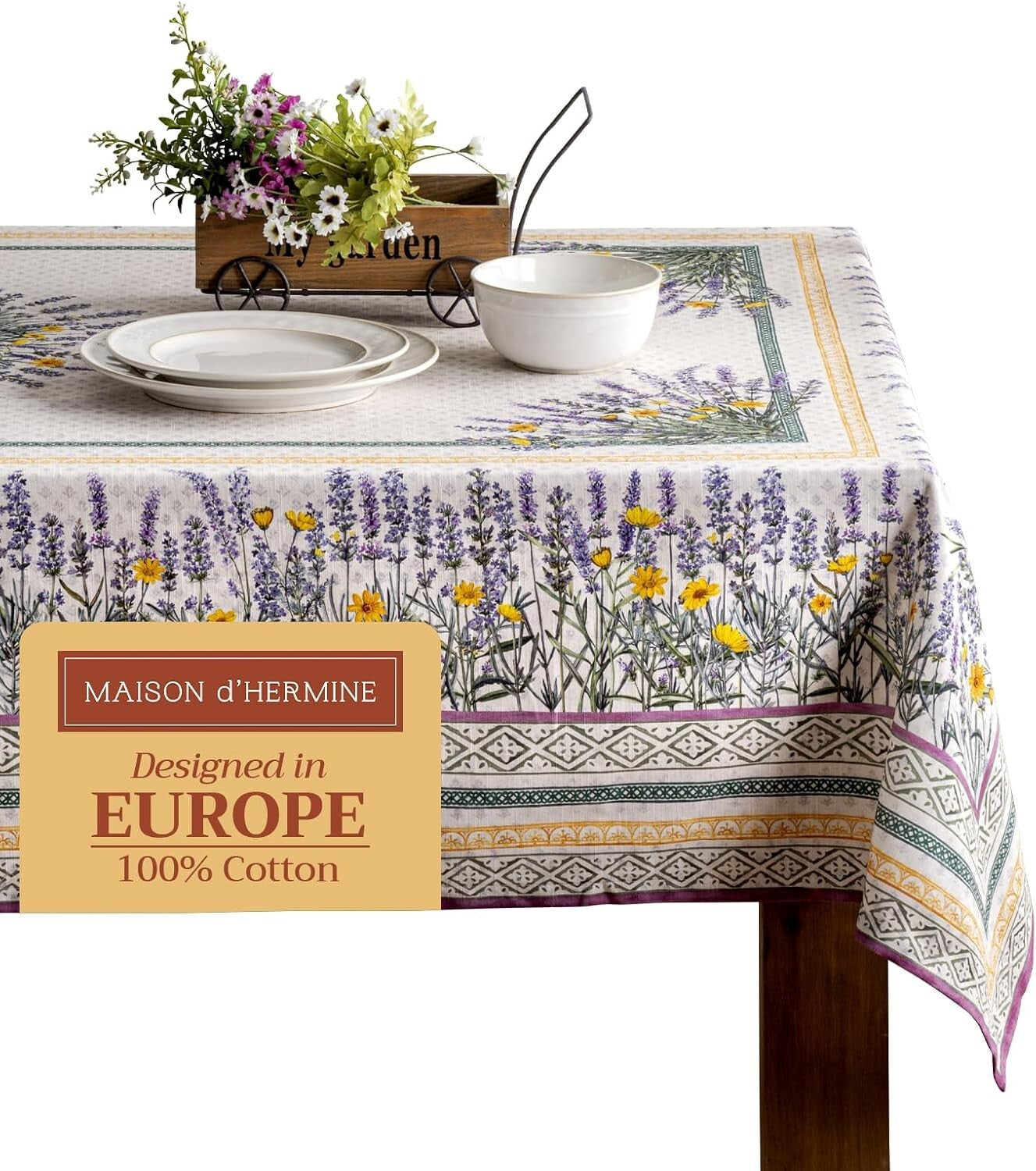 Durable Rectangular Tablecloth - Fanny Lavender 100% Cotton, Easy-Care 60" x 90"