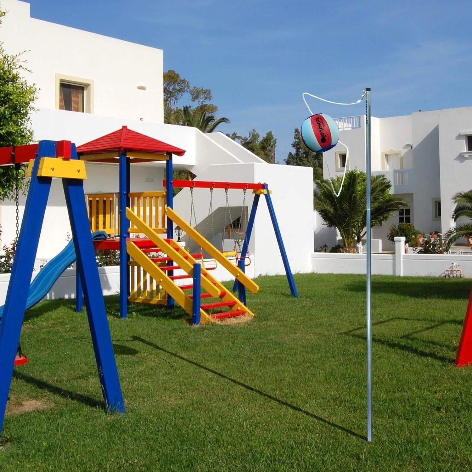 Durable Multi-Color Tetherball Set with Galvanized Steel Pole & Accessories