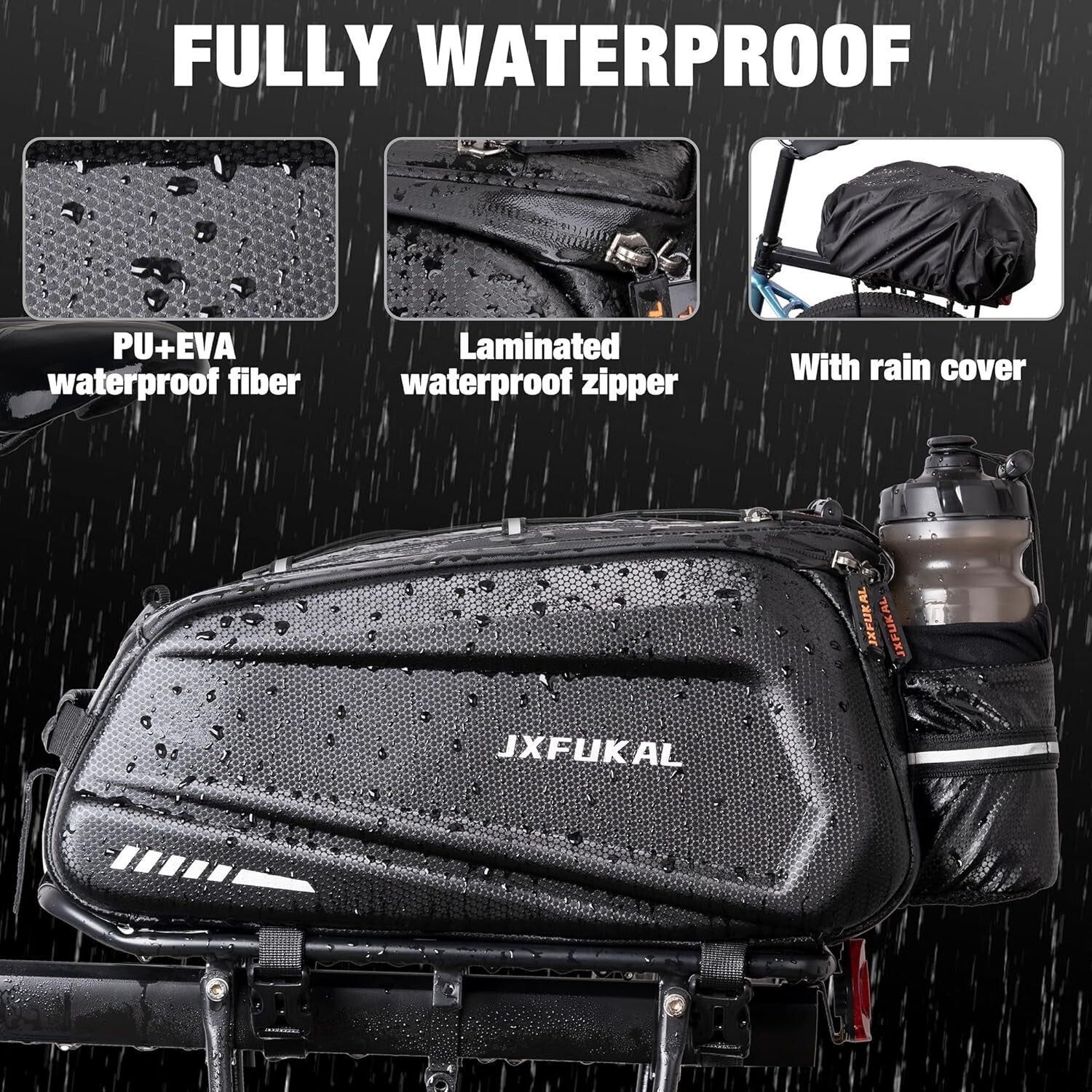9.5L Bicycle Trunk Bag with Reflective Design & Rain Cover for Safe Commuting