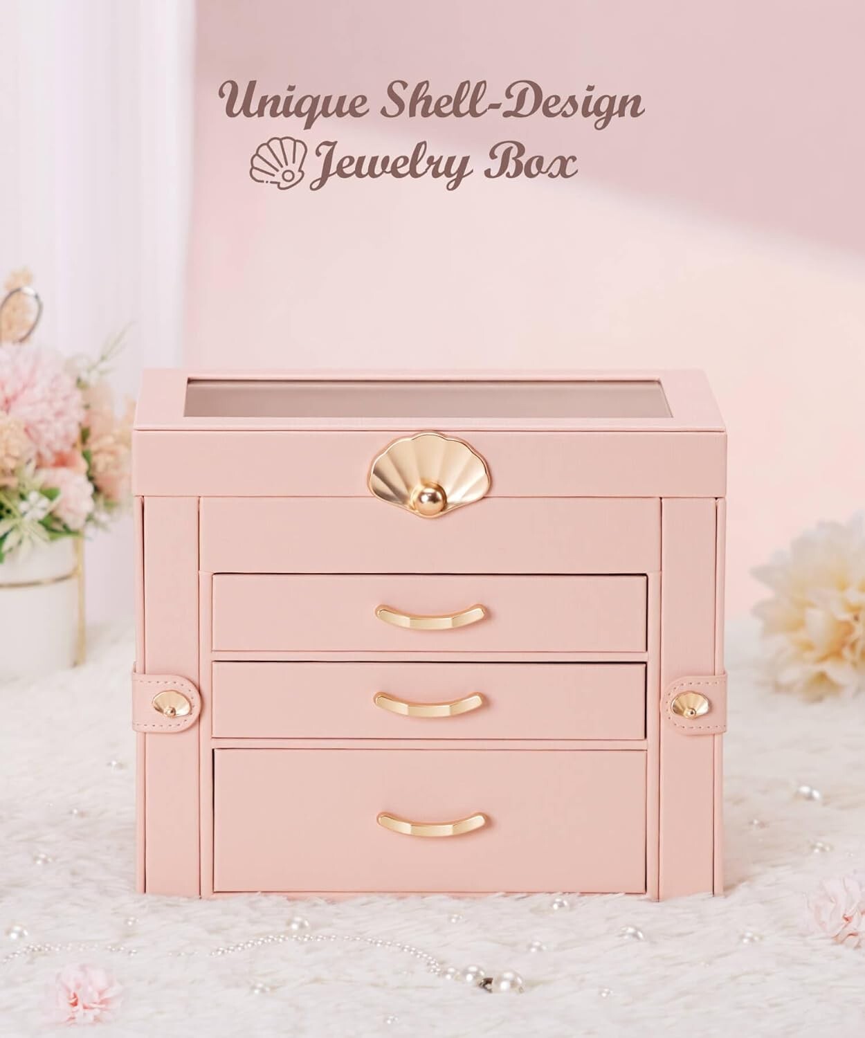 Elegant 3-Drawer Jewelry Holder in Peach Pink – Perfect Gift for All Occasions