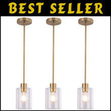 Load image into Gallery viewer, Height-Adjustable Brass Pendant Light Fixtures with Clear Glass Shade - 3 Units