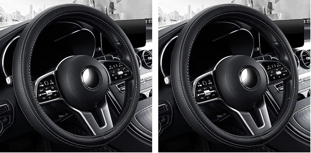Comfortable Elastic 15" Steering Wheel Cover in Elegant Black & White - 2 Pack