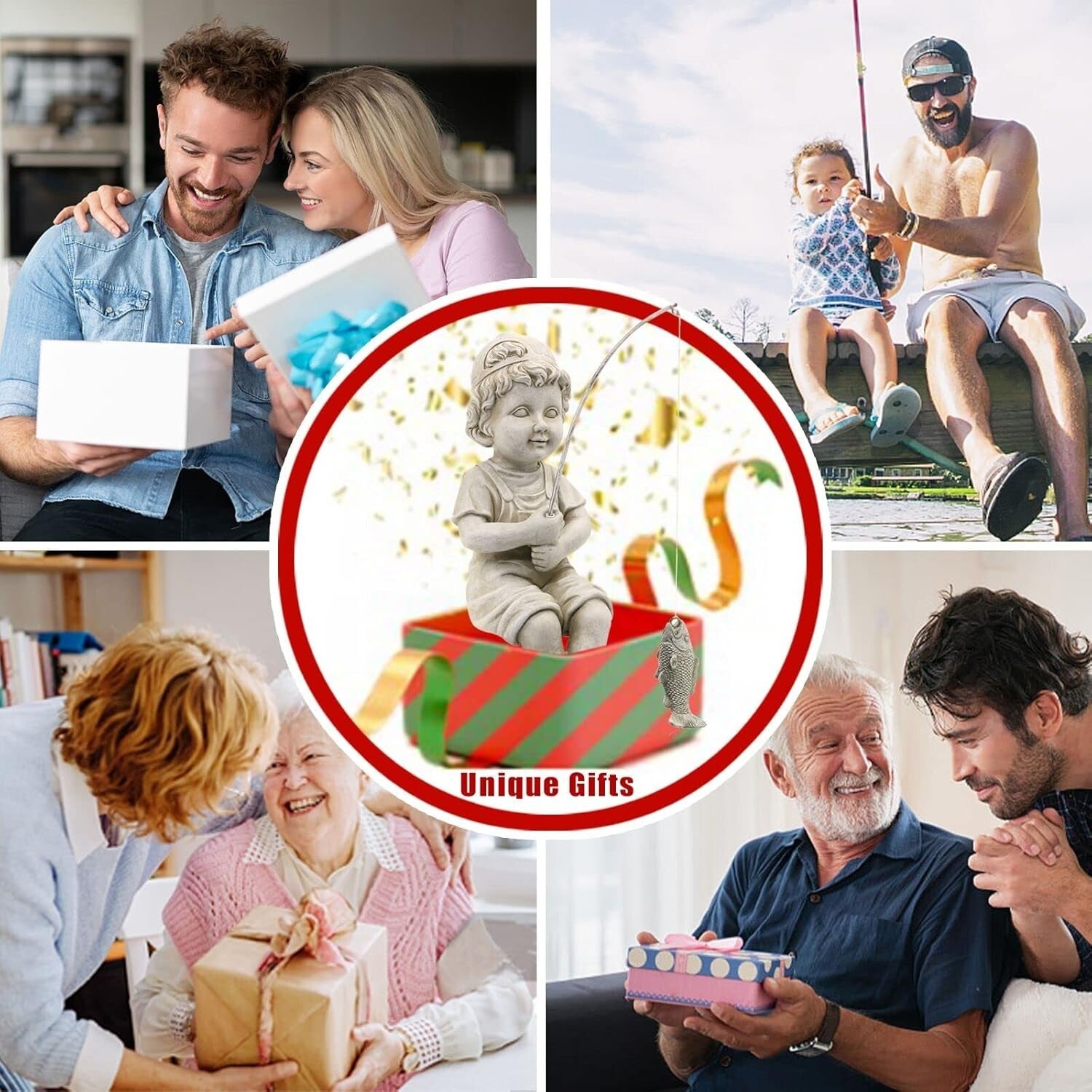 11-Inch Handcrafted Fisherboy Statue with Glow Pebbles - Perfect Garden Decor