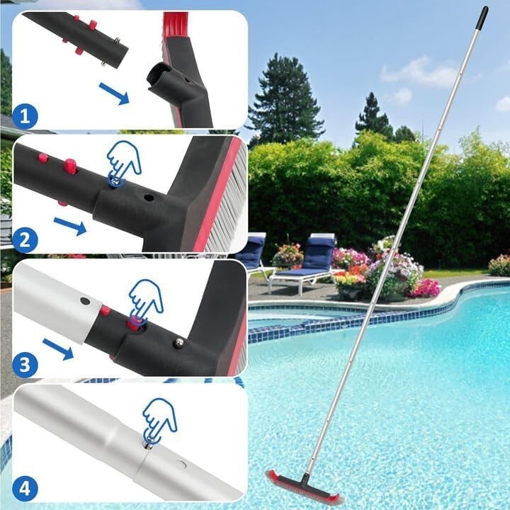 Durable Nylon Bristle Pool Brush with Extendable 10.5FT Pole for Easy Cleaning