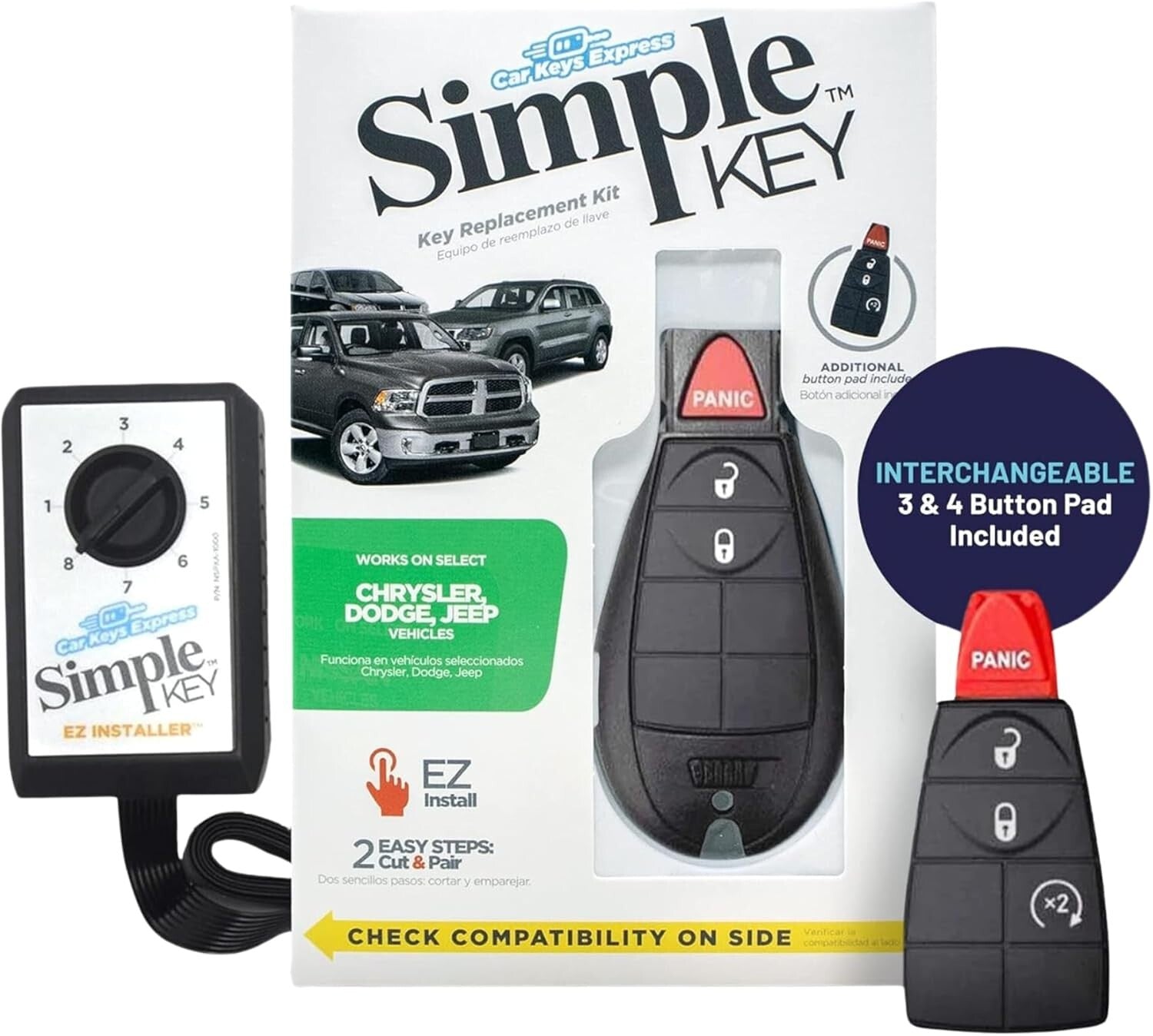 Lightweight Key Fob Programmer Compatible with Chrysler, Dodge, Jeep, Ram Models