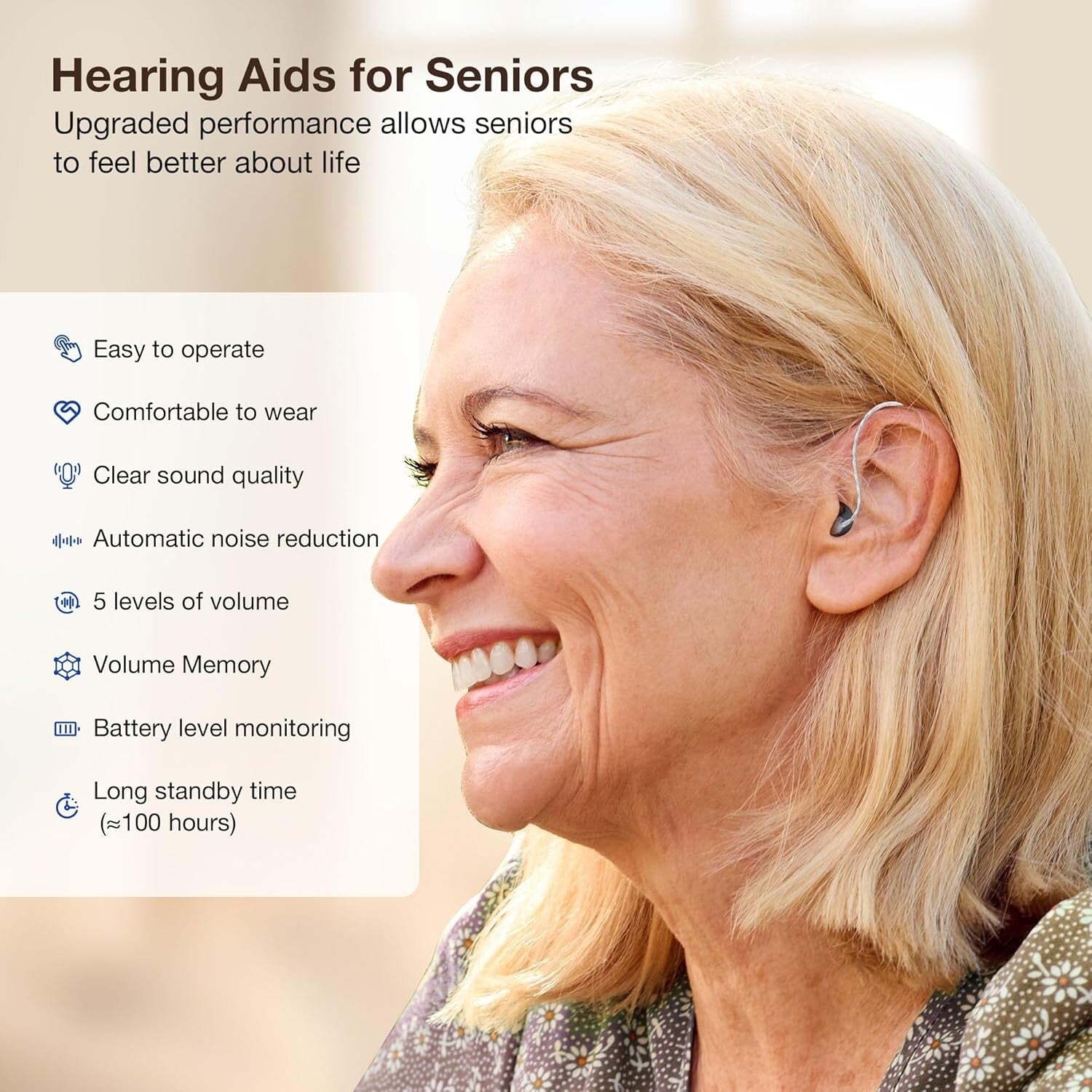 Rechargeable Hearing Aids for Seniors with Noise Canceling & 5 Volume Levels