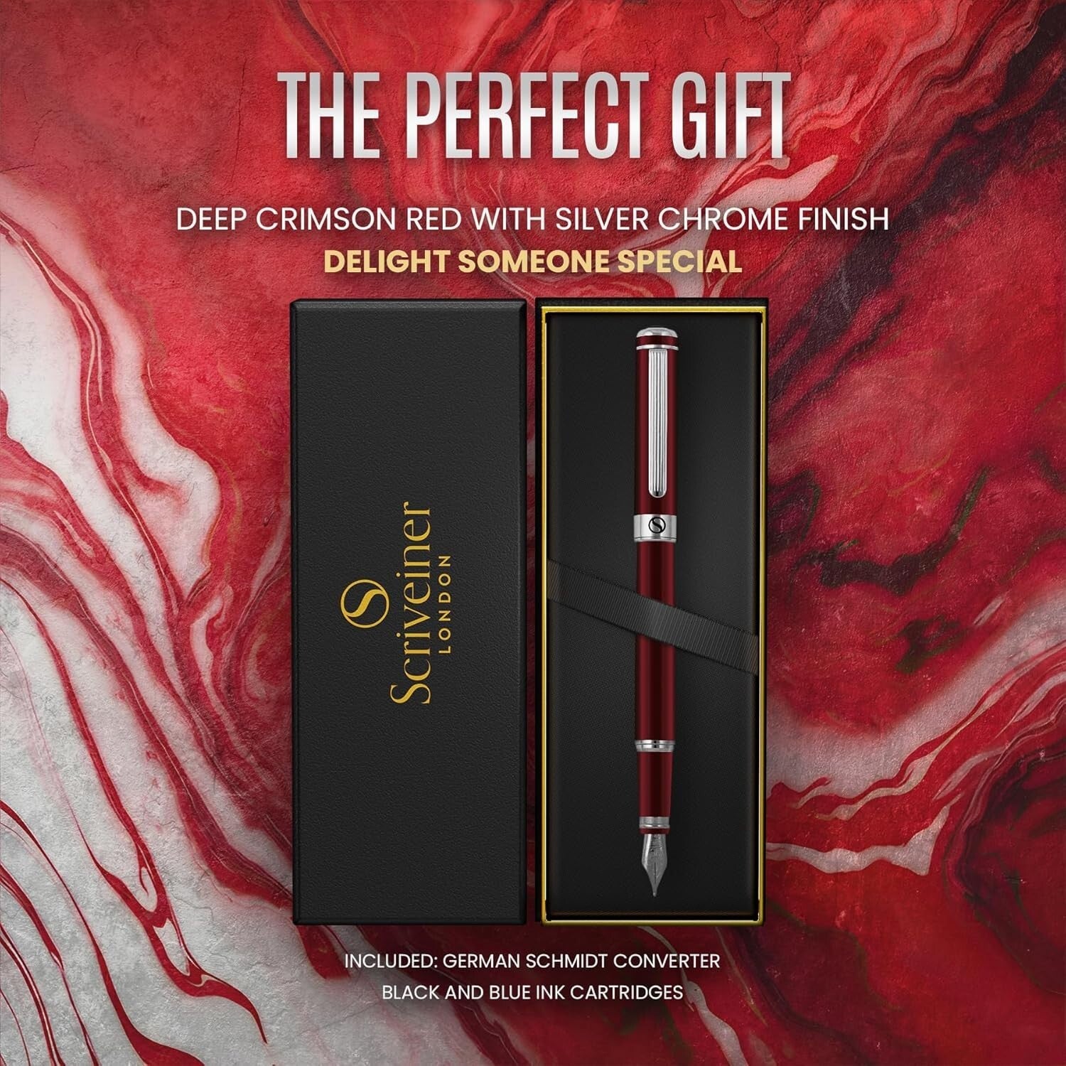 Elegant Refillable Fountain Pen - Medium Nib, Deep Crimson - Office Essential