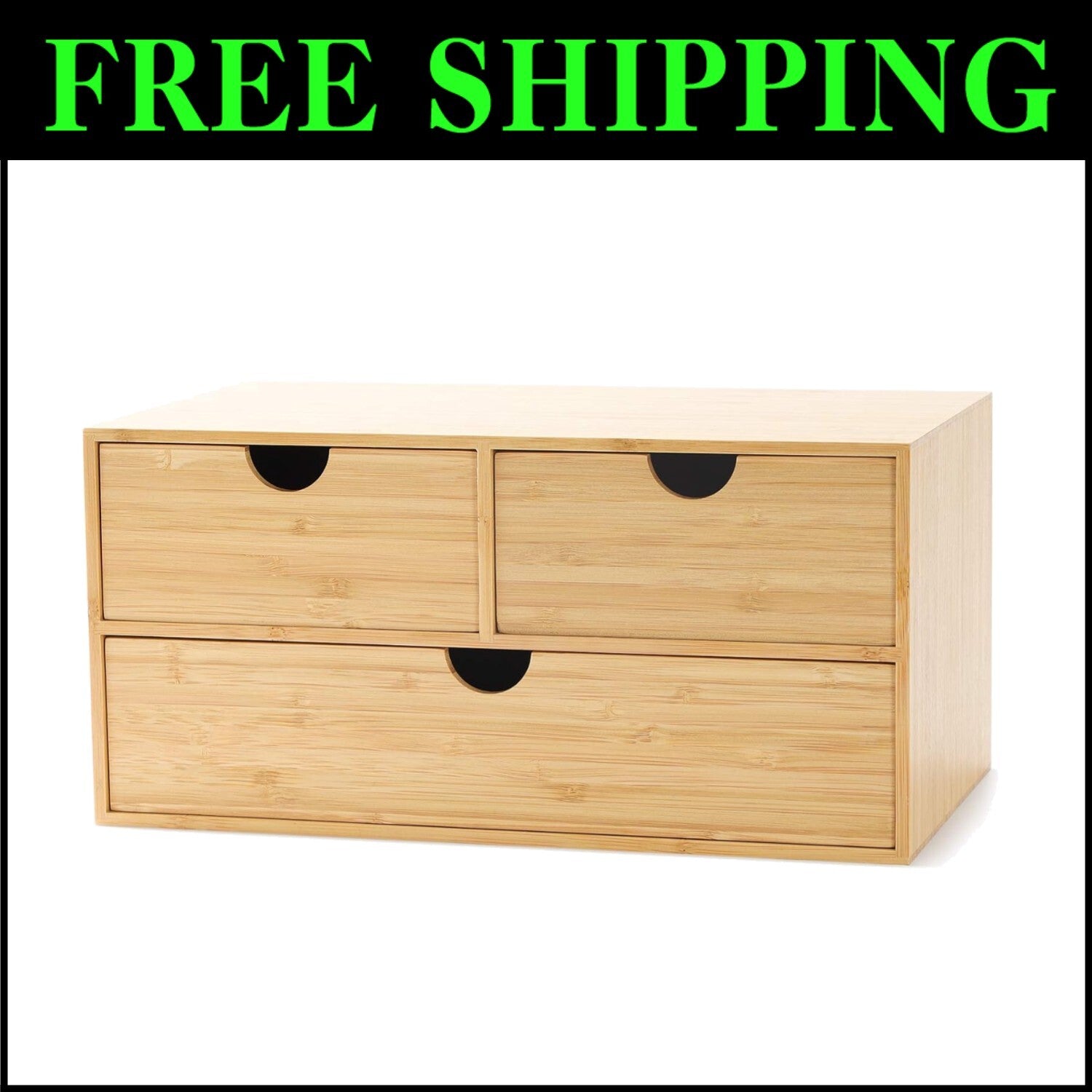 Sustainable Bamboo Mini Desktop Drawer Organizer - Fully Assembled, 3 Drawers