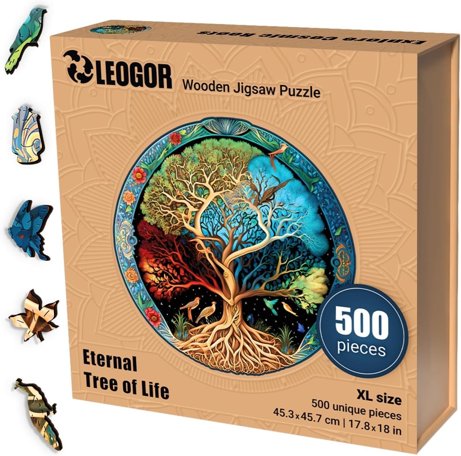 Extra-Thick Round 500-Piece Wooden Puzzle with Creative Hand-Shaped Pieces
