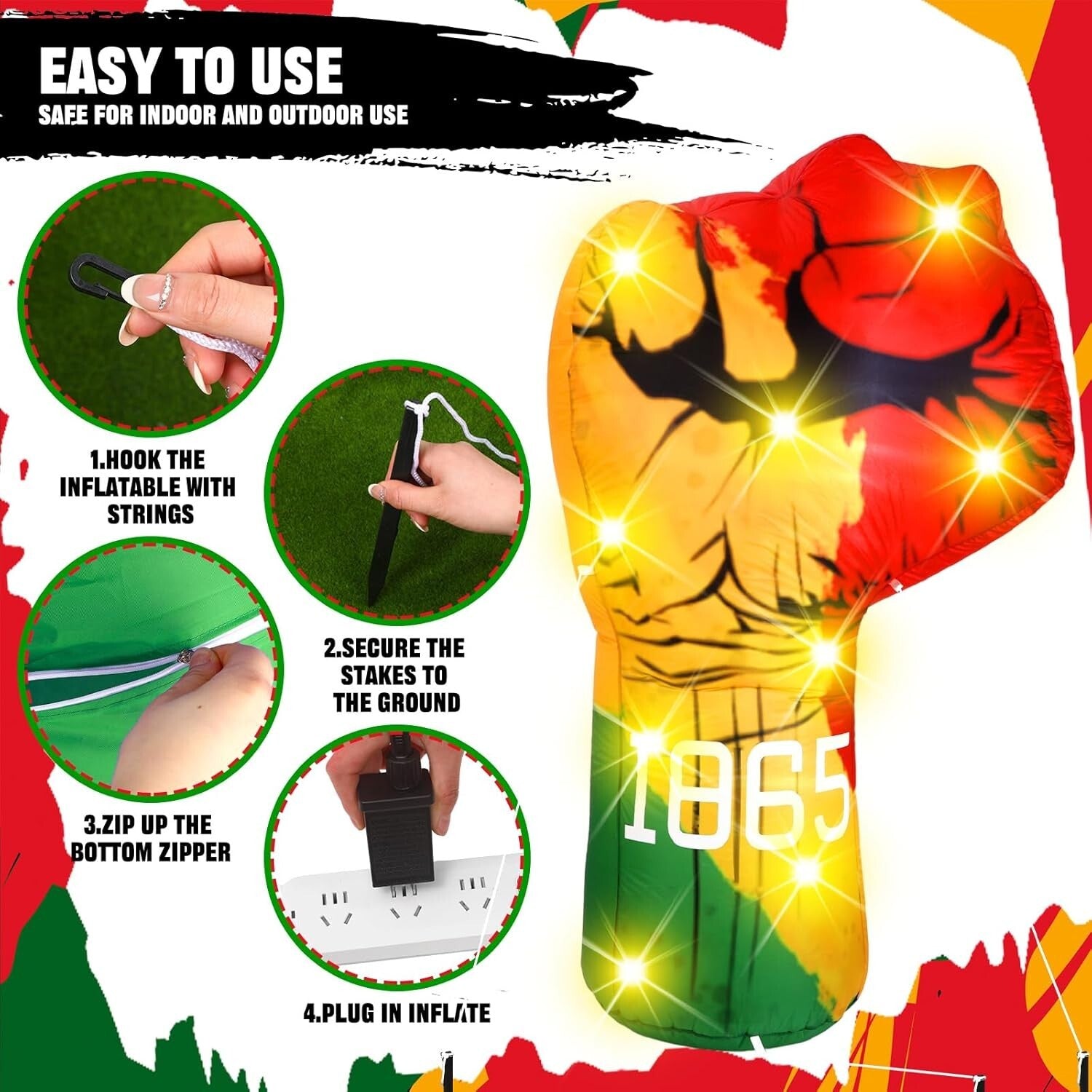 6ft LED Inflatable Freedom Fist Decoration - Perfect for Juneteenth Celebrations