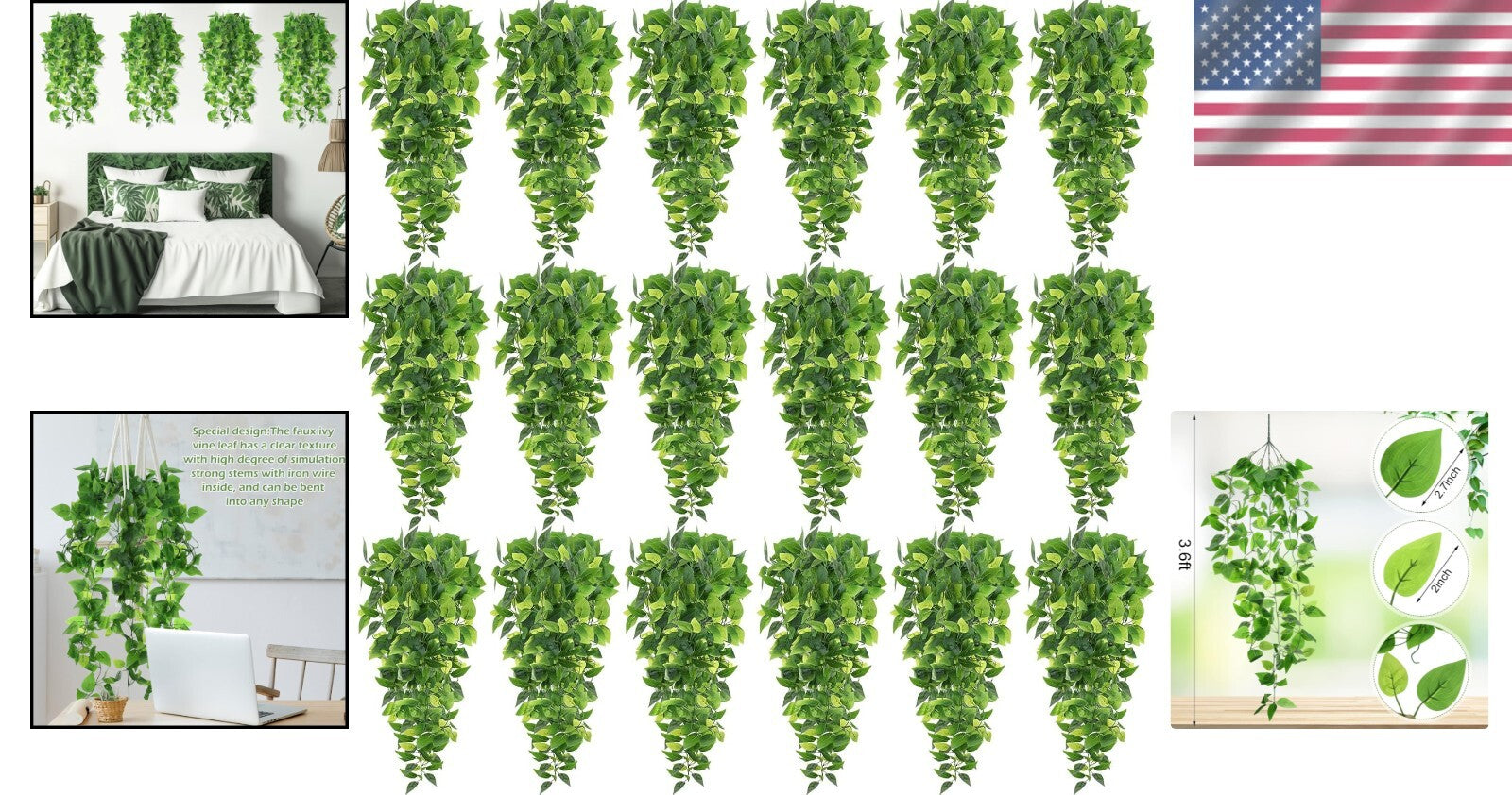 18-Pcs Lifelike Artificial Hanging Ivy Vines for Indoor & Outdoor Decor