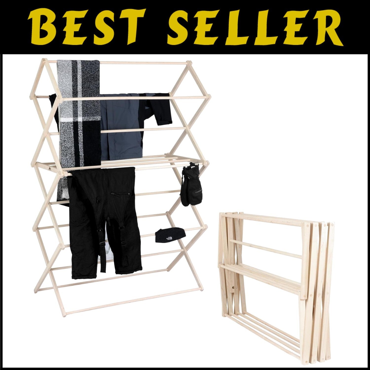 Furniture-Grade Folding Drying Rack - 47 Feet of Space for Bulky Laundry