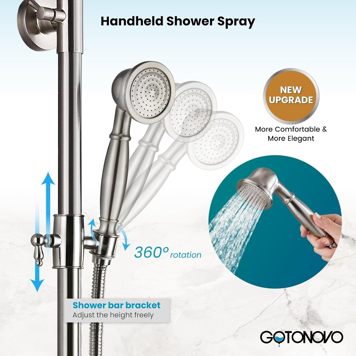 Brushed Nickel 2-Function Shower Fixture with Handheld and Rainfall Shower Head