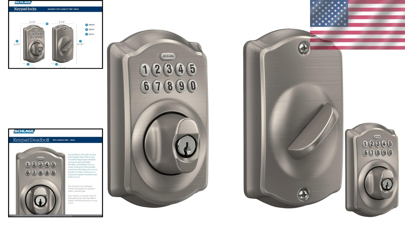 BE365 V CAM 619 Keyless Electronic Entry Lock in Satin Nickel for Home Security