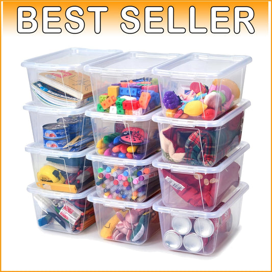 12 Pack Clear Plastic Storage Bins with Lockable Lids - Ideal for Classroom Toys