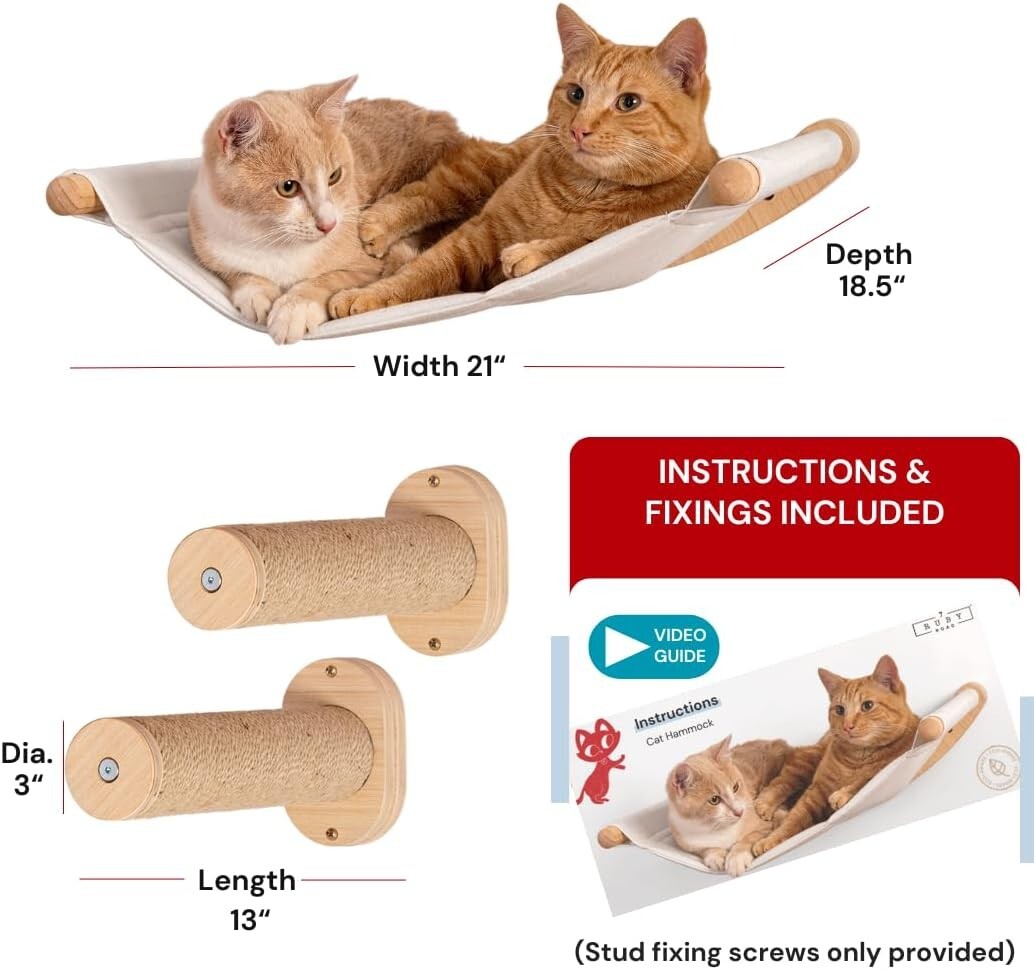 Sturdy Cat Hammock Shelf with Jute Rope Steps - Perfect for Climbing Play