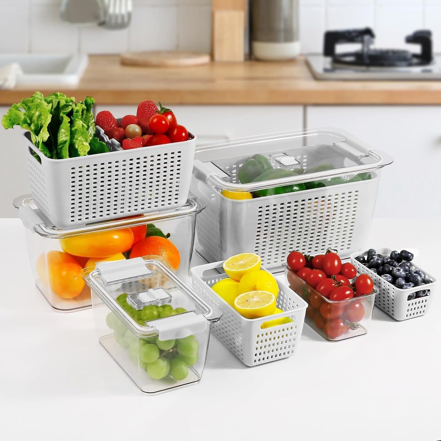 Enhanced Freshness: 4 Rectangular Produce Saver Containers with Adjustable Vents
