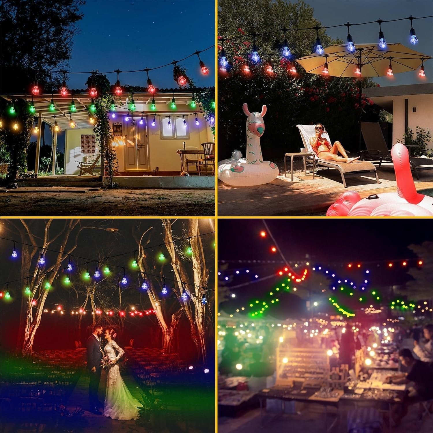 Dynamic Outdoor RGB String Lights - 8 Colors & USB Rechargeable Solar Panel