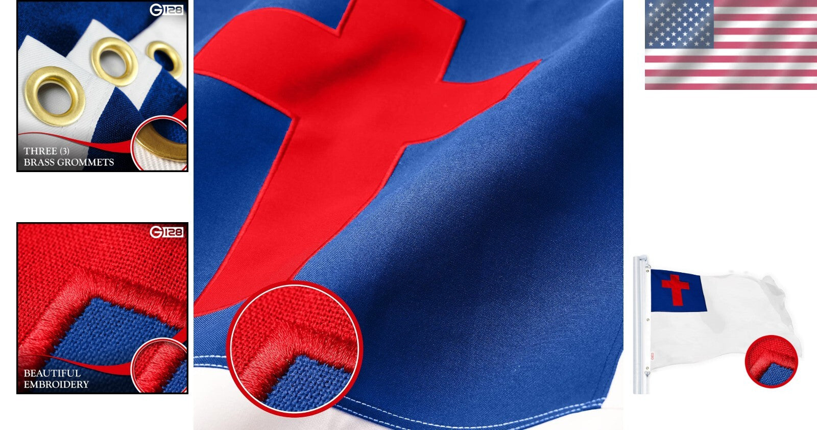 Embroidered 6x10 Ft Christian Flag | Tough Spun Polyester for Indoor/Outdoor Use