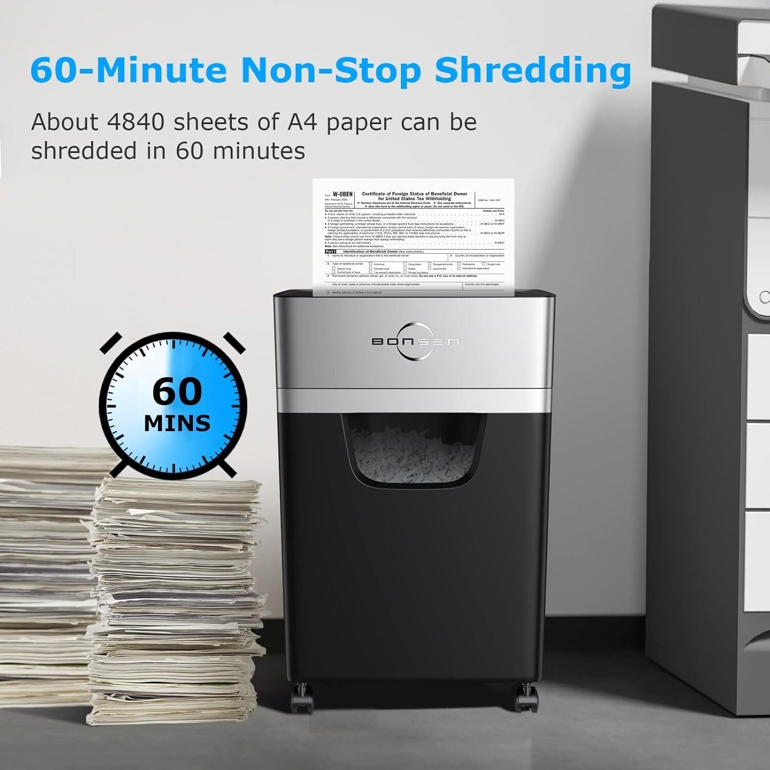 Quiet Office Paper Shredder with 5.3-Gallon Bin - Anti-Jam & Portable Design
