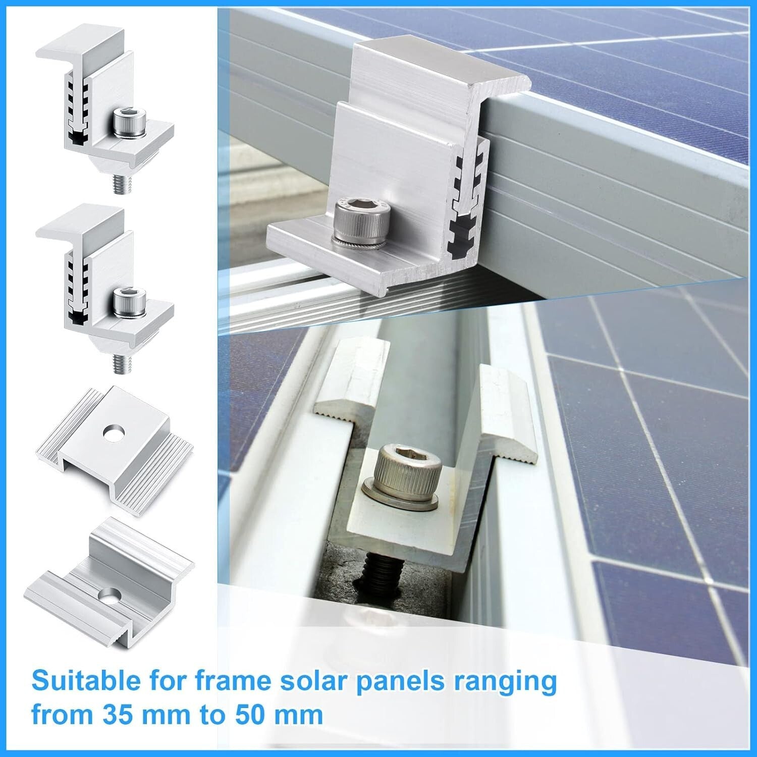 Durable Solar Panel Mid Clamps with Adjustable End Clamps - Easy Install