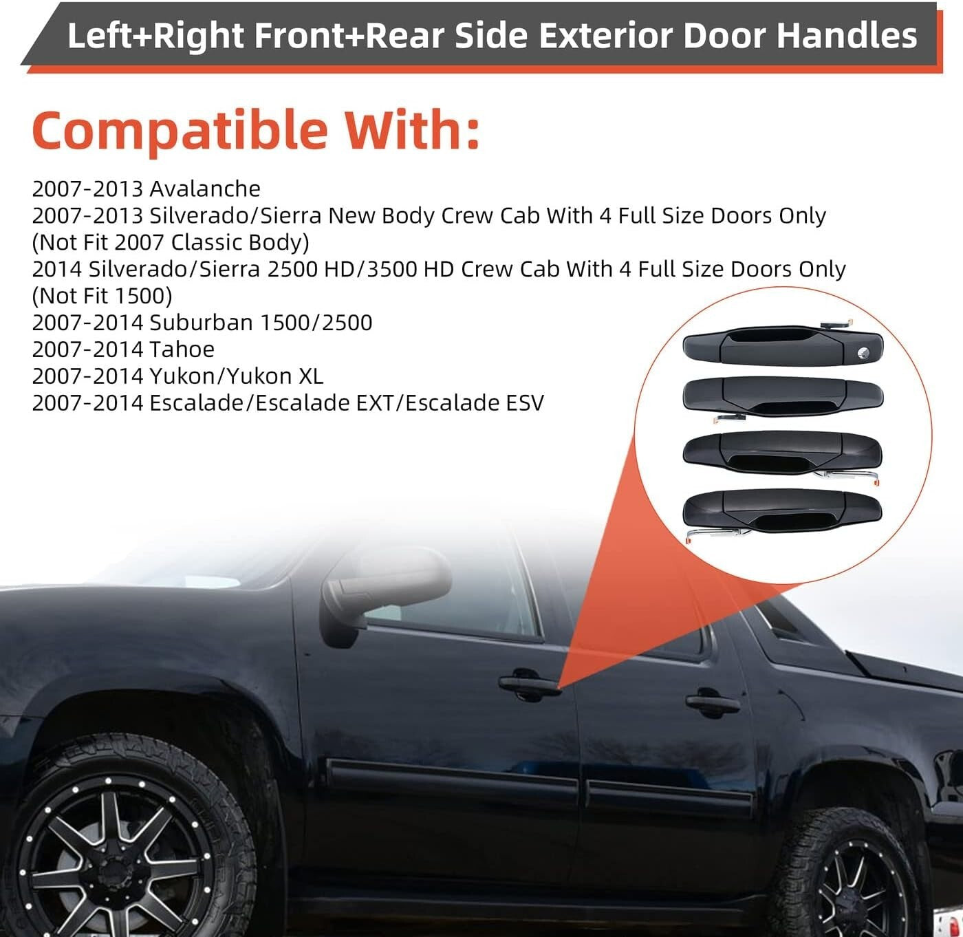 Durable Black Door Handles Compatible with 07-14 Chevrolet & GMC Models